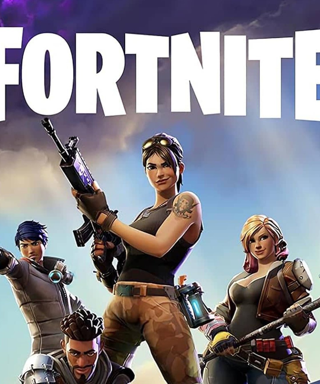 Fortnite video game promotional poster with four characters