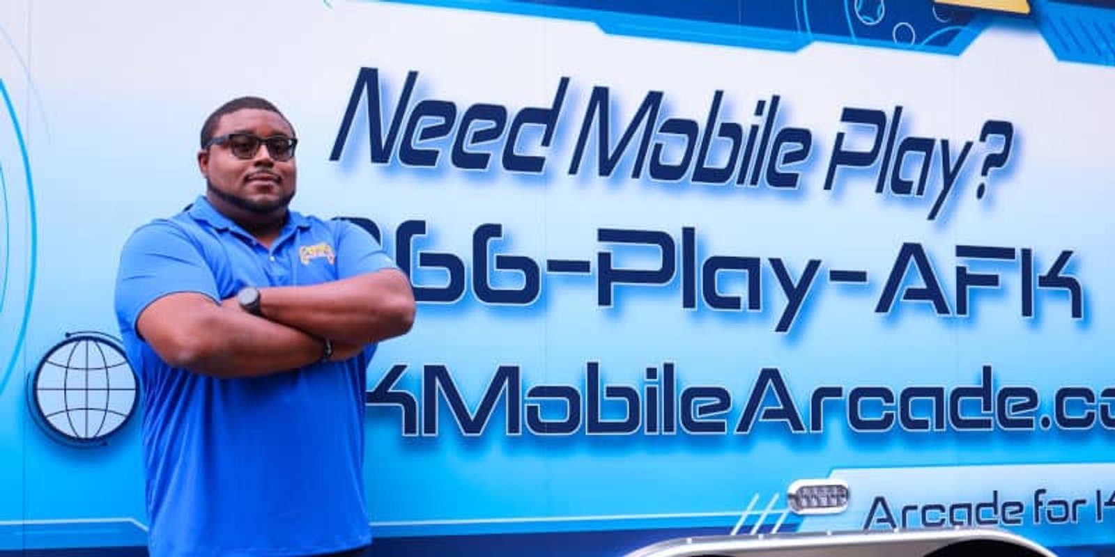 AFK Mobile Arcade video game trailer exterior parked at an event