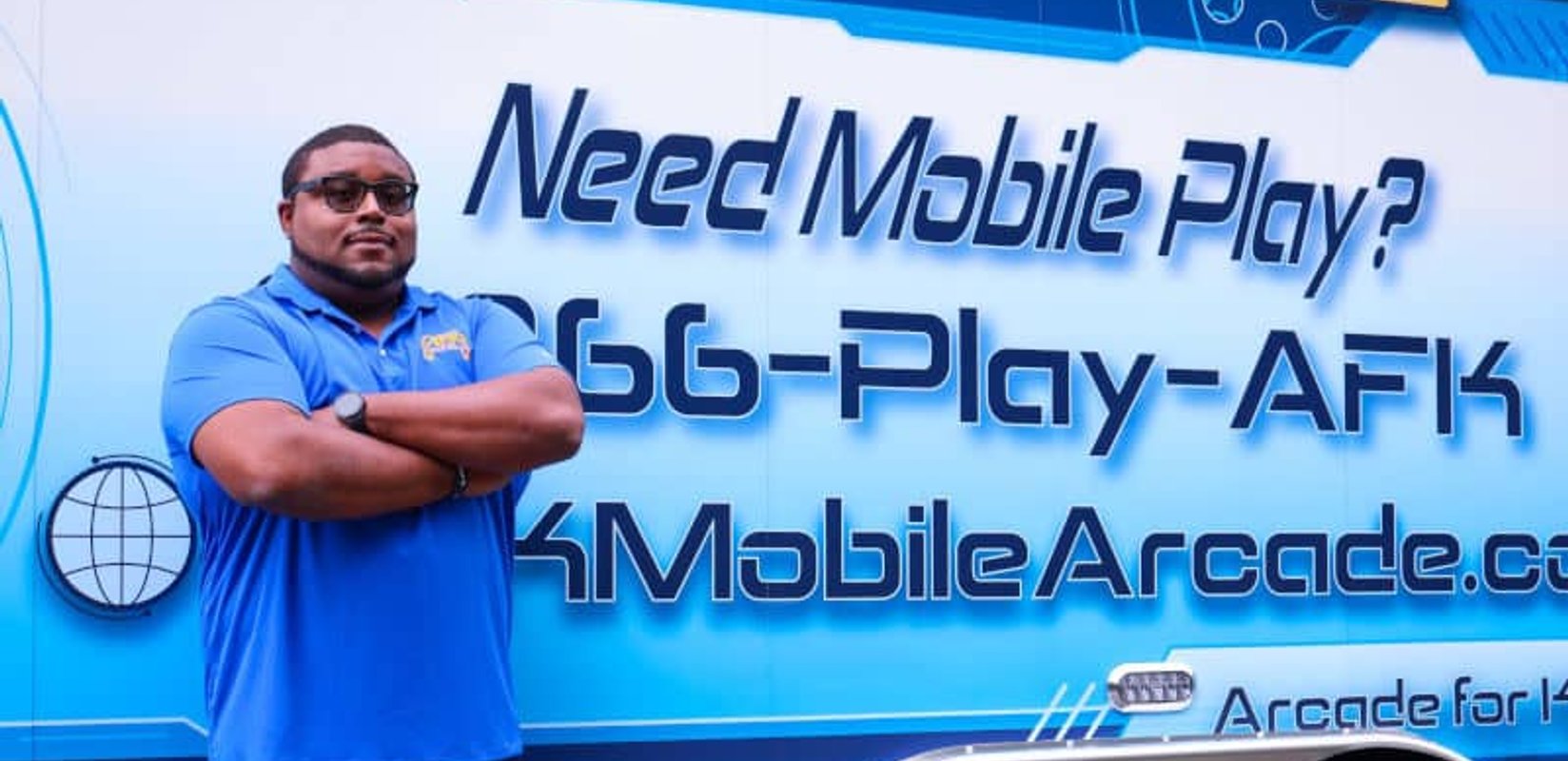 AFK Mobile Arcade video game trailer exterior parked at an event